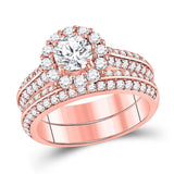 14kt Rose Gold Womens Round Diamond Bridal Wedding Engagement Ring Band Set 1-7/8 Cttw (Certified)