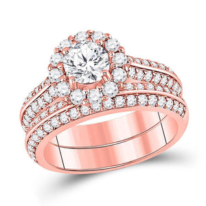 14kt Rose Gold Womens Round Diamond Bridal Wedding Engagement Ring Band Set 1-7/8 Cttw (Certified)