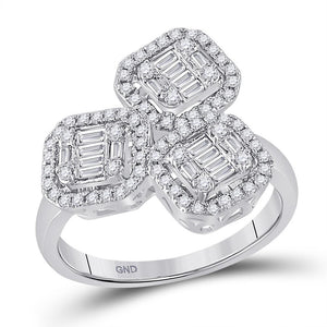 14kt White Gold Womens Baguette Diamond Fashion Cocktail Ring 5/8 Cttw