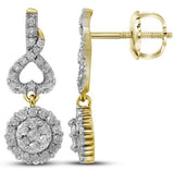 14kt Yellow Gold Womens Round Diamond Fashion Cluster Dangle Earrings 1.00 Cttw