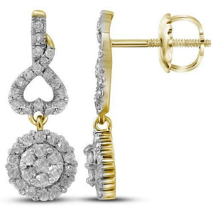 14kt Yellow Gold Womens Round Diamond Fashion Cluster Dangle Earrings 1.00 Cttw