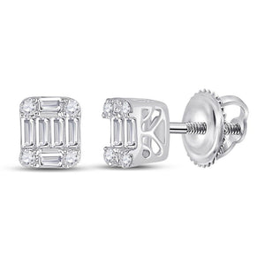 14kt White Gold Womens Baguette Diamond Fashion Cluster Earrings 1/4 Cttw