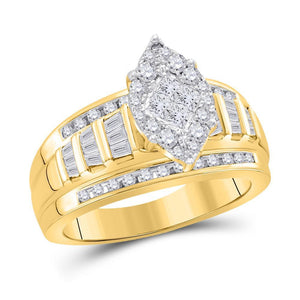 14kt Yellow Gold Womens Princess Diamond Cluster Bridal Wedding Engagement Ring 7/8 Cttw