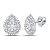 14kt White Gold Womens Round Diamond Cluster Teardrop Earrings 1.00 Cttw