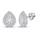 14kt White Gold Womens Round Diamond Cluster Teardrop Earrings 1.00 Cttw