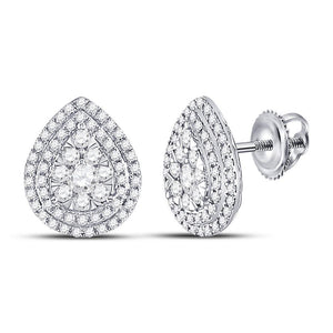 14kt White Gold Womens Round Diamond Cluster Teardrop Earrings 1.00 Cttw