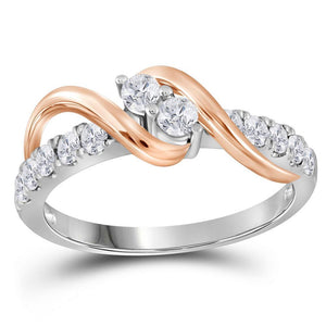 14kt Two-tone Gold Womens Round Diamond 2-stone Bridal Wedding Engagement Ring 1/2 Cttw (Certified)