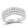 14kt White Gold Womens Round Diamond Triple Row Chevron Band Ring 1.00 Cttw