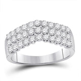 14kt White Gold Womens Round Diamond Triple Row Chevron Band Ring 1.00 Cttw