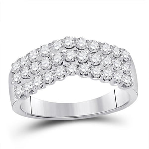 14kt White Gold Womens Round Diamond Triple Row Chevron Band Ring 1.00 Cttw