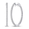 14kt White Gold Womens Round Diamond Inside-Outside Hoop Earrings 7/8 Cttw