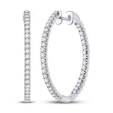 14kt White Gold Womens Round Diamond Inside-Outside Hoop Earrings 7/8 Cttw