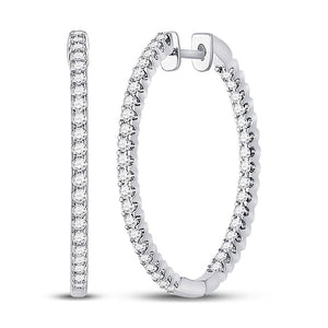 14kt White Gold Womens Round Diamond Inside-Outside Hoop Earrings 7/8 Cttw