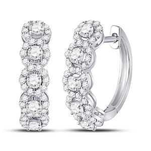 14kt White Gold Womens Round Diamond Halo Hoop Earrings 1.00 Cttw
