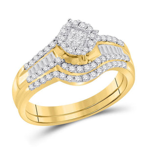 14kt Yellow Gold Womens Princess Diamond Bridal Wedding Engagement Ring Band Set 5/8 Cttw