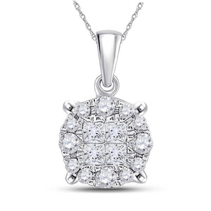 14kt White Gold Womens Princess Diamond Fashion Cluster Pendant 1/6 Cttw