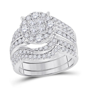 14kt White Gold Womens Princess Diamond Bridal Wedding Engagement Ring Band Set 2-1/2 Cttw