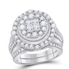 14kt White Gold Womens Princess Diamond Bridal Wedding Engagement Ring Band Set 2.00 Cttw