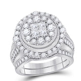 14kt White Gold Womens Princess Diamond Bridal Wedding Engagement Ring Band Set 2.00 Cttw