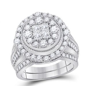 14kt White Gold Womens Princess Diamond Bridal Wedding Engagement Ring Band Set 2.00 Cttw