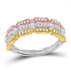 14kt Tri-Tone Gold Womens Round Diamond Convertible Stackable Band Ring 1/4 Cttw