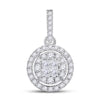 14kt White Gold Womens Princess Diamond Fashion Halo Cluster Pendant 1/2 Cttw