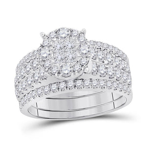 14kt White Gold Womens Princess Diamond Bridal Wedding Engagement Ring Band Set 1-3/4 Cttw