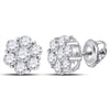 14kt White Gold Womens Round Diamond Flower Cluster Earrings 2.00 Cttw