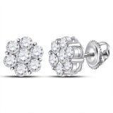 14kt White Gold Womens Round Diamond Flower Cluster Earrings 2.00 Cttw