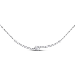 14kt White Gold Womens Round Diamond Bar 2-stone Necklace 1/2 Cttw
