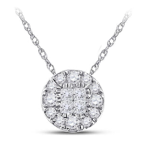 14kt White Gold Womens Princess Diamond Fashion Cluster Pendant 1/4 Cttw