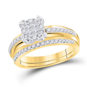 14kt Yellow Gold Womens Princess Diamond Bridal Wedding Engagement Ring Band Set 1/2 Cttw