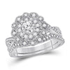 14kt White Gold Womens Round Diamond Halo Bridal Wedding Engagement Ring Band Set 1.00 Cttw (Certified)