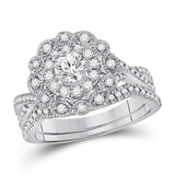 14kt White Gold Womens Round Diamond Halo Bridal Wedding Engagement Ring Band Set 1.00 Cttw (Certified)