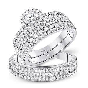 14kt White Gold His Hers Round Diamond Solitaire Matching Bridal Wedding Ring Band Set 2.00 Cttw (Certified)