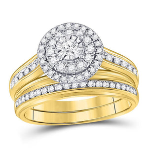 14kt Yellow Gold Womens Round Diamond Bridal Wedding Engagement Ring Band Set 1/2 Cttw