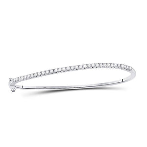 14kt White Gold Womens Round Diamond Curved Bangle Bracelet 1.00 Cttw