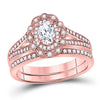 14kt Rose Gold Womens Oval Diamond Bridal Wedding Engagement Ring Band Set 1.00 Cttw (Certified)