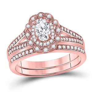 14kt Rose Gold Womens Oval Diamond Bridal Wedding Engagement Ring Band Set 1.00 Cttw (Certified)