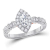 14kt Two-tone Gold Womens Marquise Diamond Solitaire Bridal Wedding Engagement Ring 3/4 Cttw (Certified)