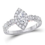 14kt Two-tone Gold Womens Marquise Diamond Solitaire Bridal Wedding Engagement Ring 3/4 Cttw (Certified)