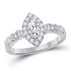 14kt Two-tone Gold Womens Marquise Diamond Solitaire Bridal Wedding Engagement Ring 3/4 Cttw (Certified)
