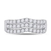 14kt White Gold Womens Round Diamond Triple Row Chevron Band Ring 1.00 Cttw