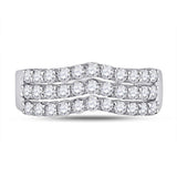 14kt White Gold Womens Round Diamond Triple Row Chevron Band Ring 1.00 Cttw