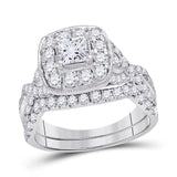 14kt White Gold Womens Princess Diamond Bridal Wedding Engagement Ring Band Set 2.00 Cttw (Certified)