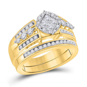 14kt Yellow Gold Womens Princess Diamond Bridal Wedding Engagement Ring Band Set 1.00 Cttw