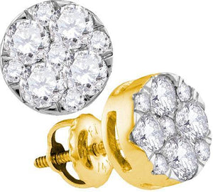 14kt Yellow Gold Womens Round Diamond Flower Cluster Earrings 1.00 Cttw