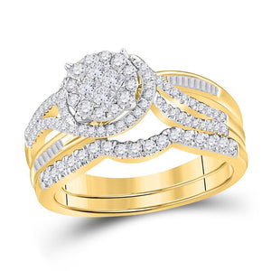14kt Yellow Gold Womens Princess Diamond Bridal Wedding Engagement Ring Band Set 3/4 Cttw