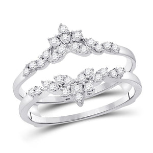 14kt White Gold Womens Round Diamond Fashion Wrap Ring Guard Enhancer 1/3 Cttw