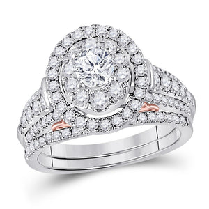 14kt Two-tone Gold Womens Round Diamond Bridal Wedding Engagement Ring Band Set 1-1/2 Cttw (Certified)